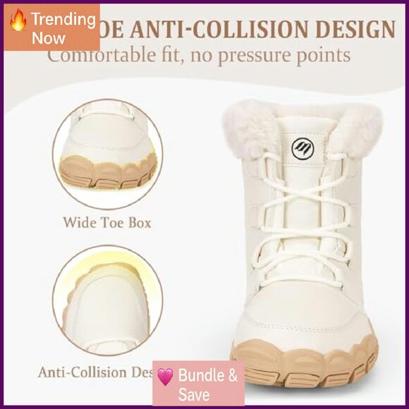 Women's Waterproof Snow Boots Wide Toe Box Zero Drop Minimalist Hiking - Picture 7 of 8